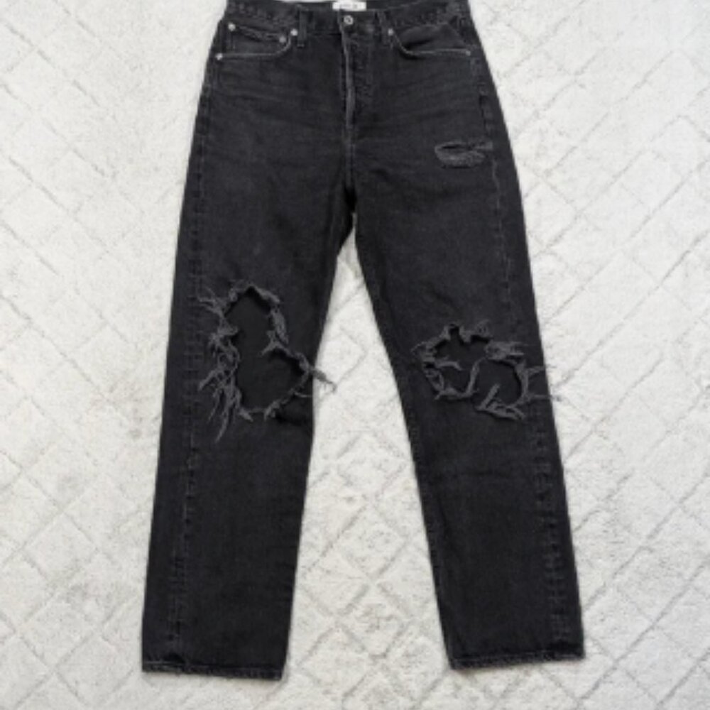 Agolde Jeans Women's 27 Black Audio 90’s Fit Jean High Rise Distressed Cotton
